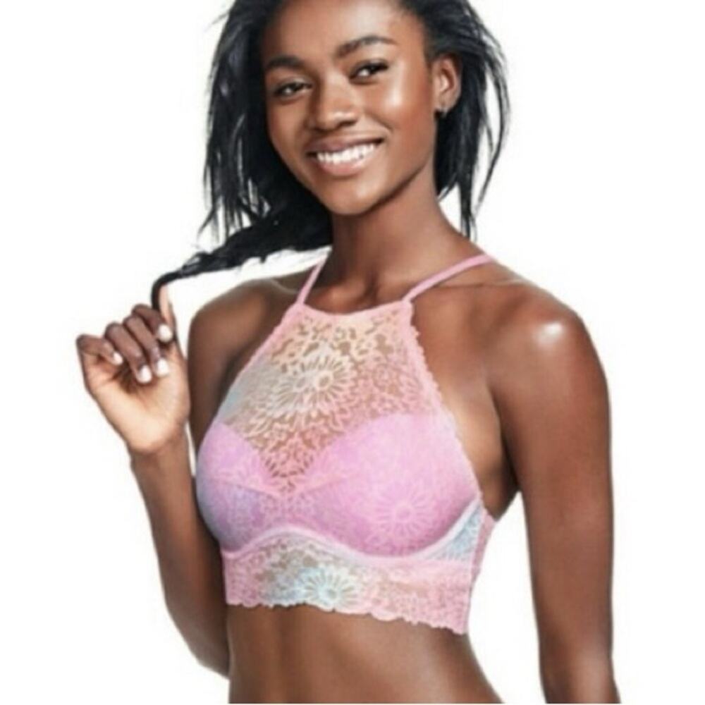 Victoria’s Secret PINK Lace High Neck Push Up Bra Bralette